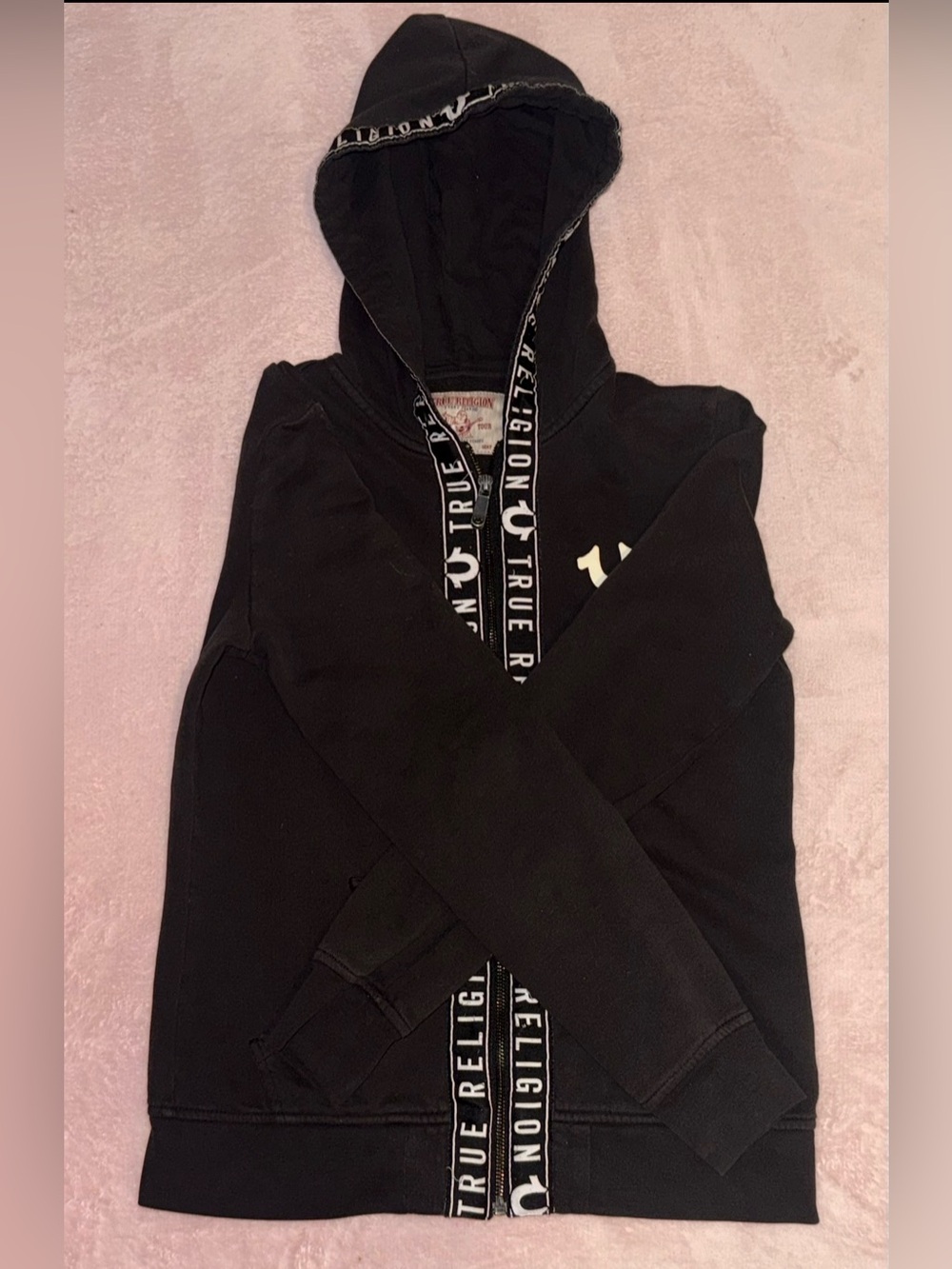 True Religion Black Zip-Up Hoodie with Logo Trim